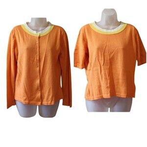 Rodier Orange and Yellow Button-Up Cardigan 2 Piece Set 42 LG Wool